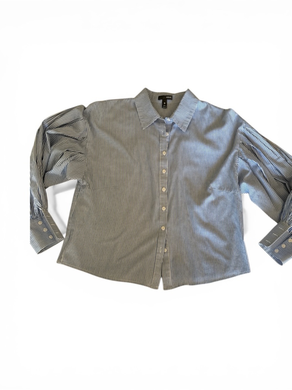 AQUA Blue White Striped Puff Sleeve Button Down Shirt XL Chic Oversized Blouse - Picture 3 of 4